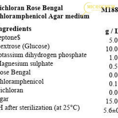 Dichloran Rose Bengal Chloramphenicol Agar (DRBC Agar) M1881-500G Himedia